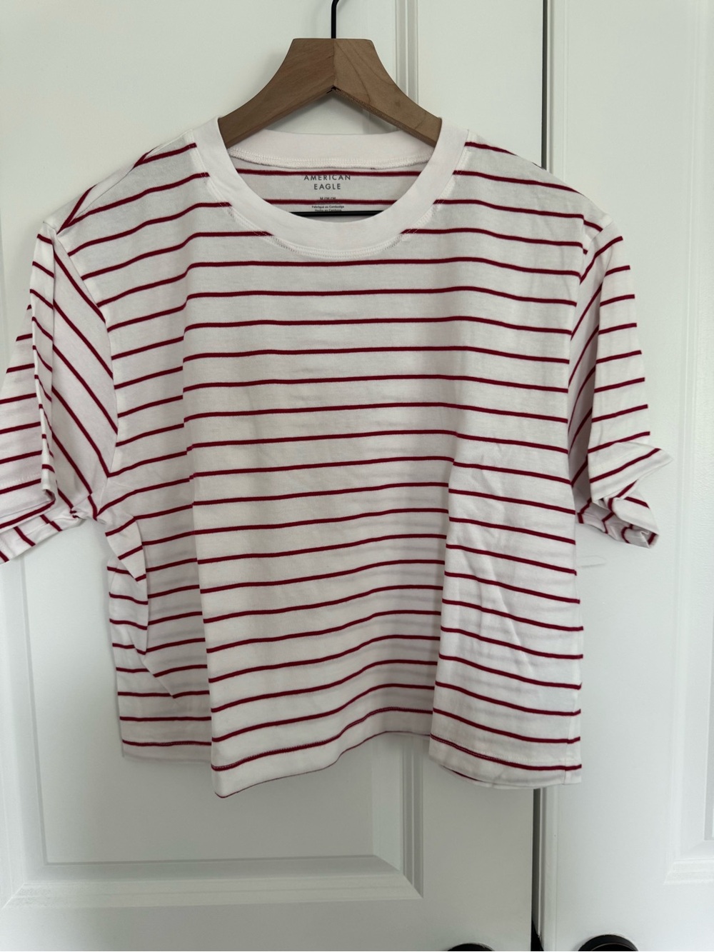 American Eagle Outfitters White Tee with Red Stripes - Short Sleeve